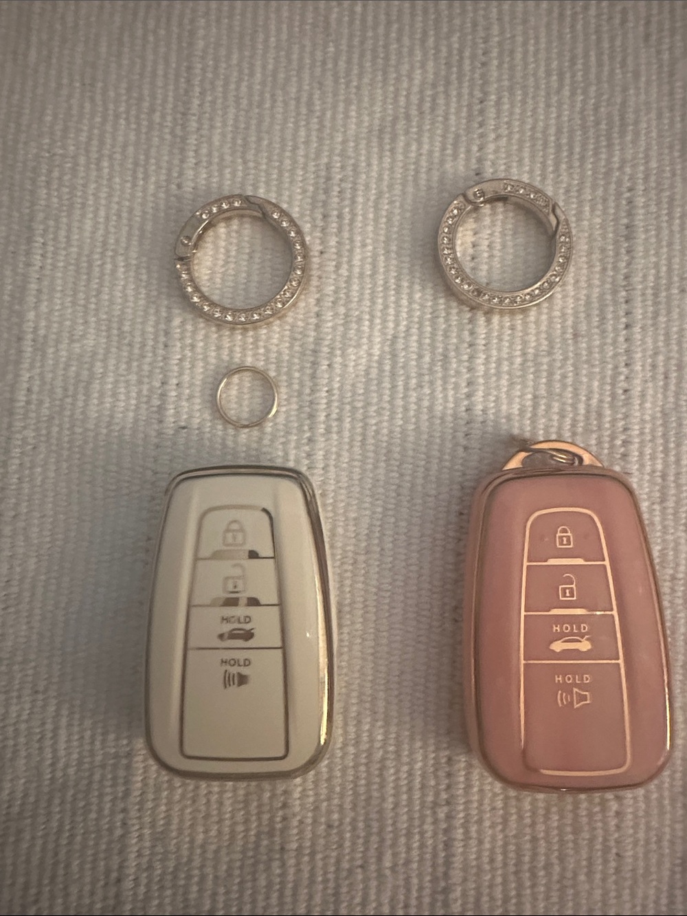 Dual Car Key Fob Covers for Toyota RAV4 2020 - White & Rose Gold